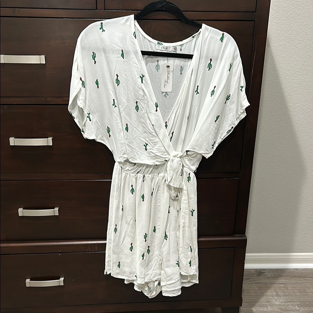 Lush Cactus Print White Romper